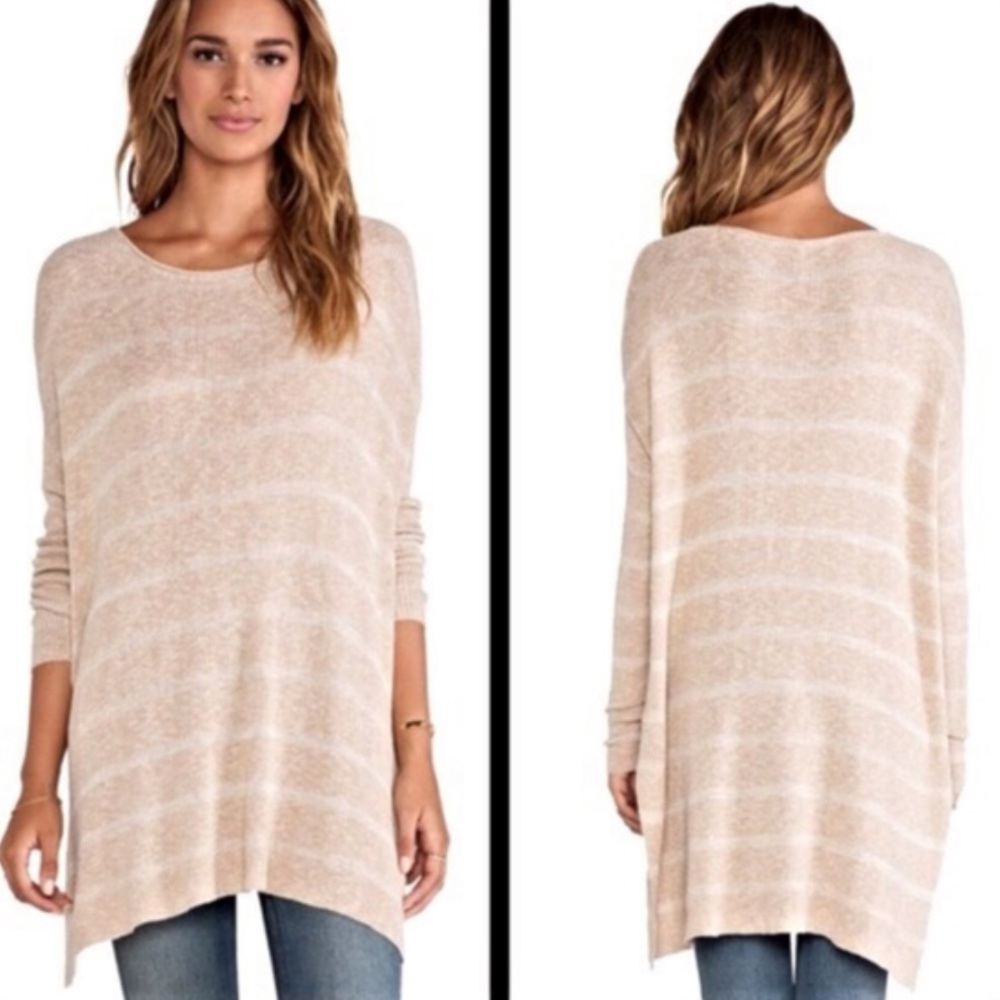 FREE PEOPLE Striped Cream Oversized Sweater
